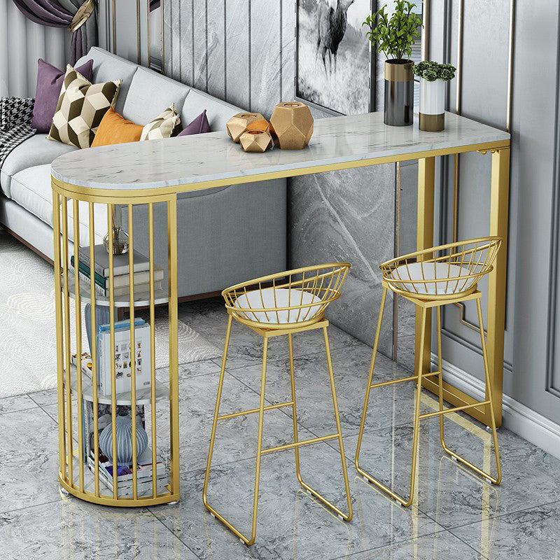 Glam Stone Bar Table Golden Base Storable Table for Living Room Clearhalo 'Bar Furniture' 'Bar Tables' 'bar_tables' 'furn' 'furn_bar_tables' 'Furniture' 'Kitchen & Dining Furniture' 7289294