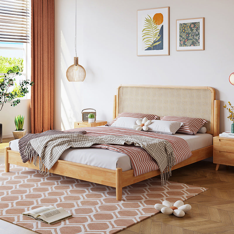 Letto standard rattan a colore solido letto tropicale con testiera