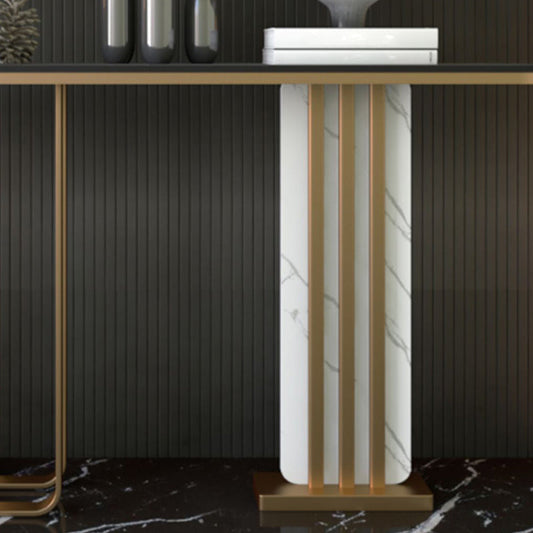 Hall Console Table Gold Glam Stone Accent Table with 1 Shelf  31.5" Tall