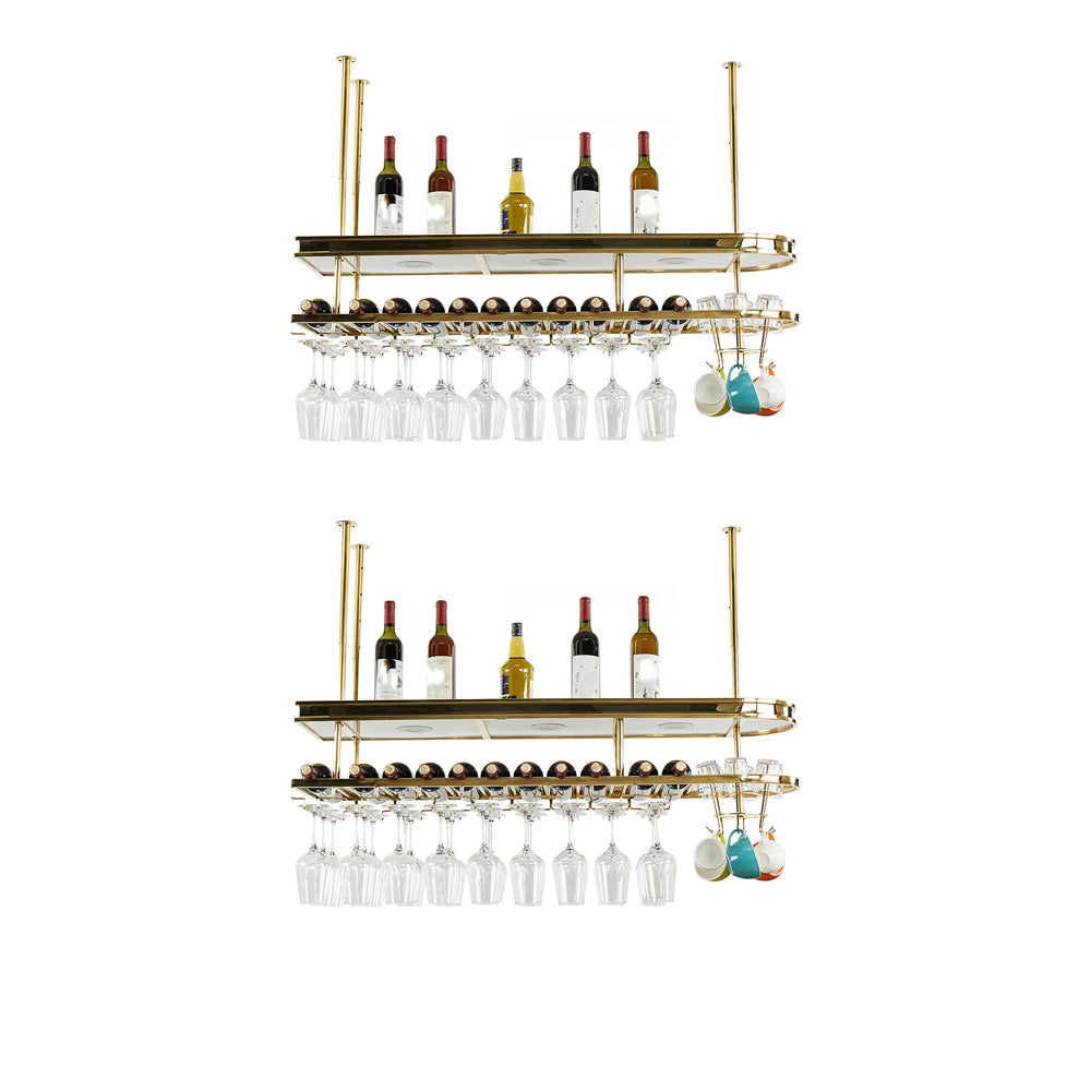 Glam Hanging Wine Rack Metal Wine Bottle & Glass Rack for Bar