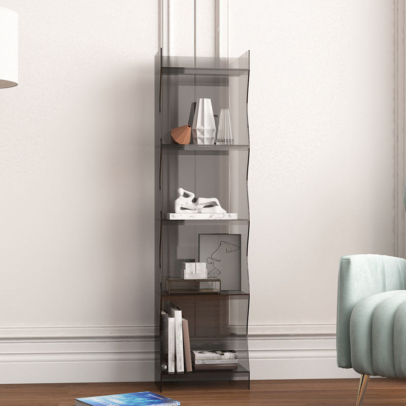 Contemporary Closed Back Bookshelf Acrylic Shelf Bookcase with Shelves 15.7"L x 9.8"W x 59.8"H Grey Clearhalo 'Bookcases' 'furn' 'furn_bookcases' 'Furniture' 'Office Furniture' 7289929