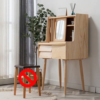 Taburete de tocador de mesa de maquillaje de madera sólida con cajones y espejo en Brone