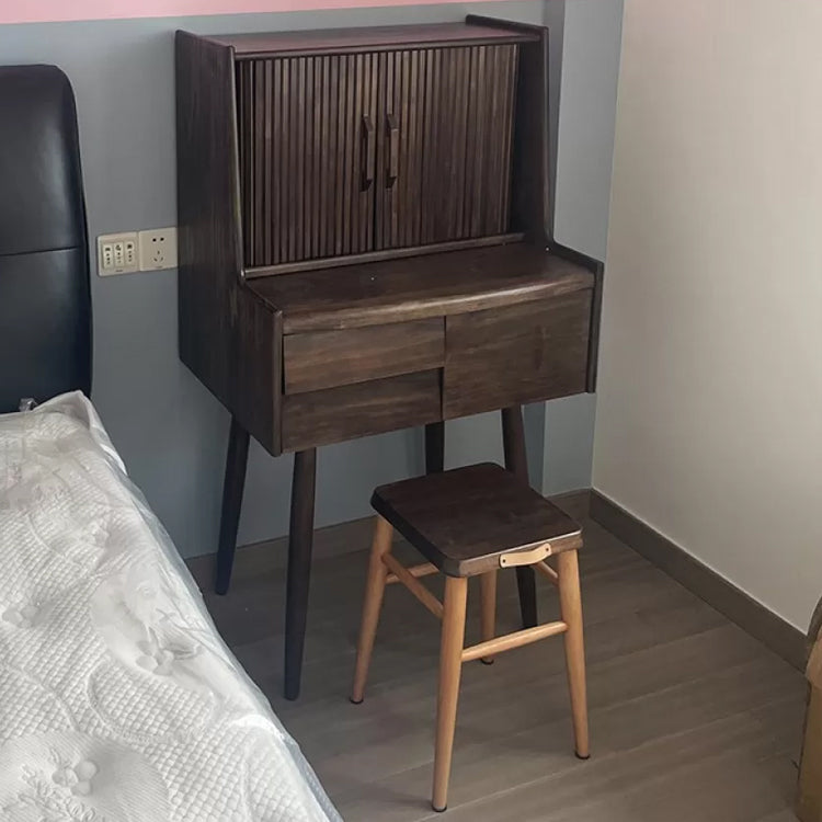 Taburete de tocador de mesa de maquillaje de madera sólida con cajones y espejo en Brone