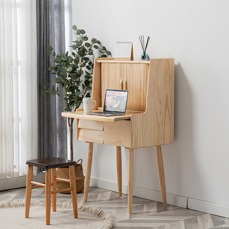 Taburete de tocador de mesa de maquillaje de madera sólida con cajones y espejo en Brone