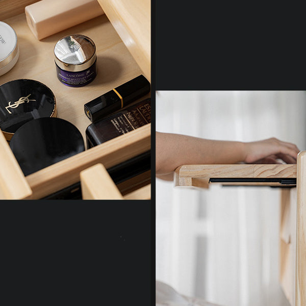 Taburete de tocador de mesa de maquillaje de madera sólida con cajones y espejo en Brone