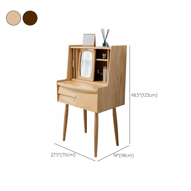 Taburete de tocador de mesa de maquillaje de madera sólida con cajones y espejo en Brone