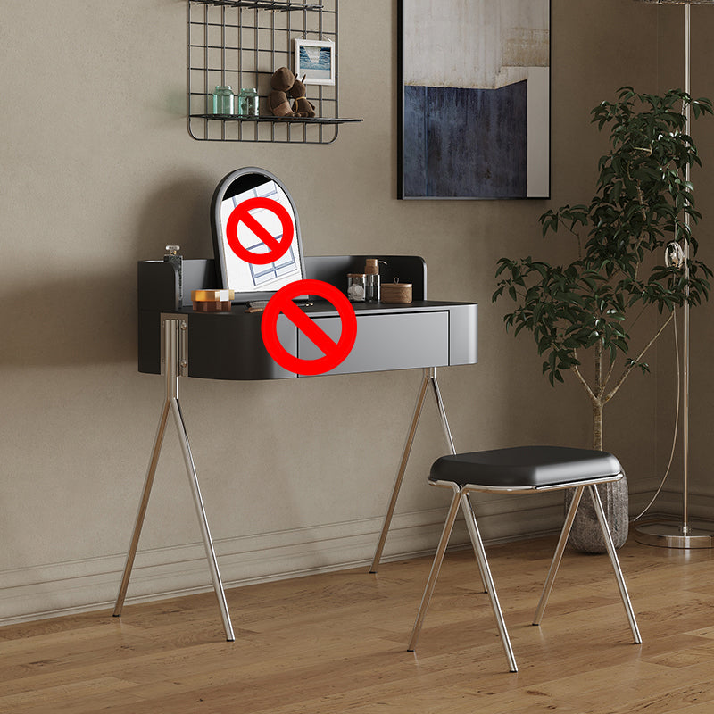 Wood Standing Makeup Vanity Set Modern Makeup Vanity with Metal Base Vanity Stool Black Clearhalo 'Bedroom Furniture' 'furn' 'furn_makeup_vanities' 'Furniture' 'Makeup Vanities' 'makeup_vanities' 7290066