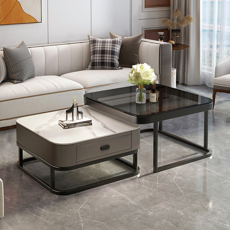 Slate Coffee Table Square 2 Nesting Coffee Table Set for Living Room 28"L x 28"W x 18"H + 24"L x 24"W x 15"H Black White Gray Black Clearhalo 'Coffee & Accent Tables' 'Coffee Tables' 'coffee_tables' 'furn' 'furn_coffee_tables' 'Furniture' 'Living Room Furniture' 7290615