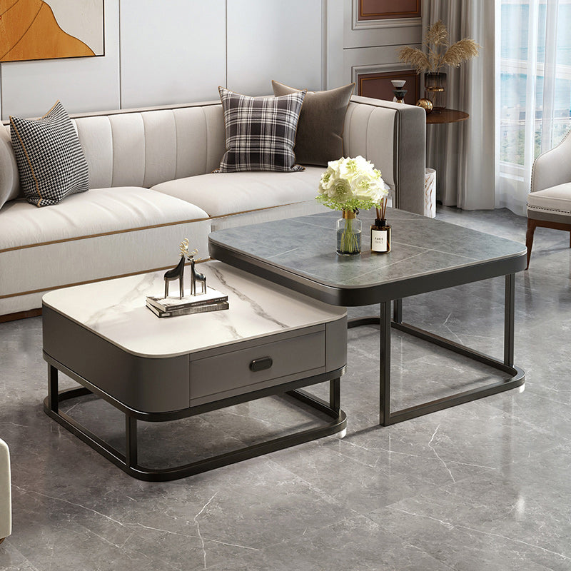 Slate Coffee Table Square 2 Nesting Coffee Table Set for Living Room 28"L x 28"W x 18"H + 24"L x 24"W x 15"H Gray White Gray Black Clearhalo 'Coffee & Accent Tables' 'Coffee Tables' 'coffee_tables' 'furn' 'furn_coffee_tables' 'Furniture' 'Living Room Furniture' 7290631