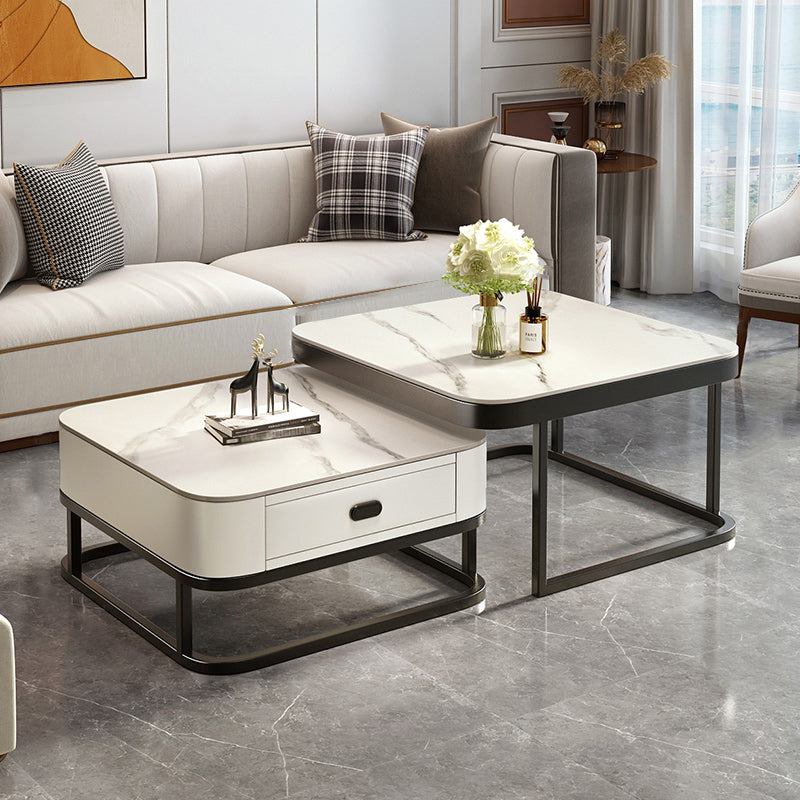 Slate Coffee Table Square 2 Nesting Coffee Table Set for Living Room 28"L x 28"W x 18"H + 24"L x 24"W x 15"H White Black Clearhalo 'Coffee & Accent Tables' 'Coffee Tables' 'coffee_tables' 'furn' 'furn_coffee_tables' 'Furniture' 'Living Room Furniture' 7290632