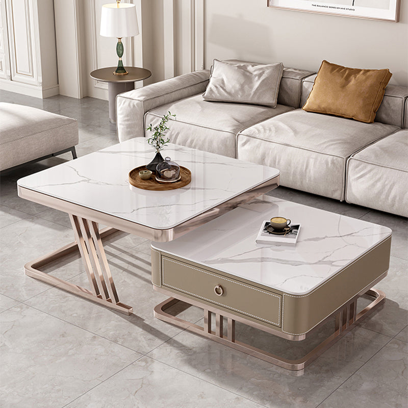 Slate Square Coffee Table Frame 2 Nesting Coffee Table Set for Living Room White Clearhalo 'Coffee & Accent Tables' 'Coffee Tables' 'coffee_tables' 'furn' 'furn_coffee_tables' 'Furniture' 'Living Room Furniture' 7290644
