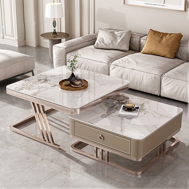 Slate Square Coffee Table Frame 2 Nesting Coffee Table Set for Living Room Pandora & Gold Clearhalo 'Coffee & Accent Tables' 'Coffee Tables' 'coffee_tables' 'furn' 'furn_coffee_tables' 'Furniture' 'Living Room Furniture' 7290647