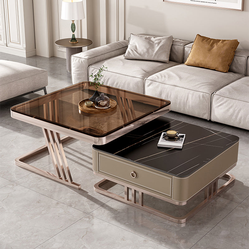 Slate Square Coffee Table Frame 2 Nesting Coffee Table Set for Living Room Gold-Black Clearhalo 'Coffee & Accent Tables' 'Coffee Tables' 'coffee_tables' 'furn' 'furn_coffee_tables' 'Furniture' 'Living Room Furniture' 7290650