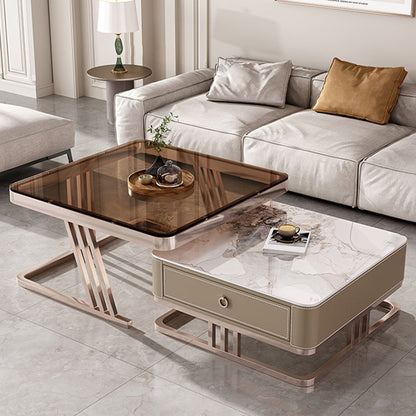 Slate Square Coffee Table Frame 2 Nesting Coffee Table Set for Living Room Gold-White Clearhalo 'Coffee & Accent Tables' 'Coffee Tables' 'coffee_tables' 'furn' 'furn_coffee_tables' 'Furniture' 'Living Room Furniture' 7290652