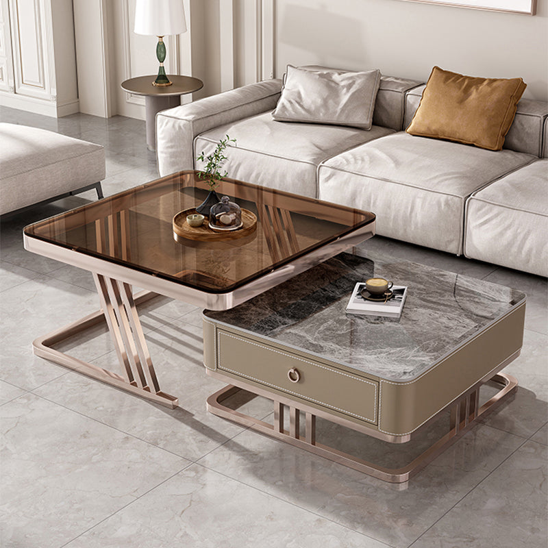 Slate Square Coffee Table Frame 2 Nesting Coffee Table Set for Living Room Gold-grey Clearhalo 'Coffee & Accent Tables' 'Coffee Tables' 'coffee_tables' 'furn' 'furn_coffee_tables' 'Furniture' 'Living Room Furniture' 7290654