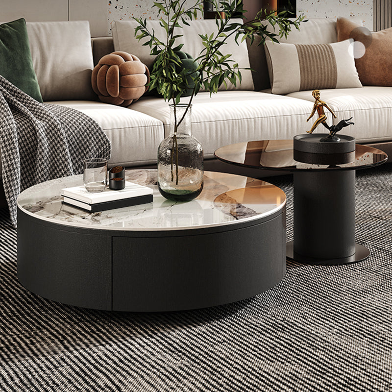 Modern Slate Coffee Table Round Bunching Coffee Table Set with Drawer Clearhalo 'Coffee & Accent Tables' 'Coffee Tables' 'coffee_tables' 'furn' 'furn_coffee_tables' 'Furniture' 'Living Room Furniture' 7290682