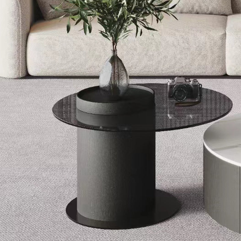Modern Slate Coffee Table Round Bunching Coffee Table Set with Drawer 24"L x 24"W x 16.5"H Black Clearhalo 'Coffee & Accent Tables' 'Coffee Tables' 'coffee_tables' 'furn' 'furn_coffee_tables' 'Furniture' 'Living Room Furniture' 7290683