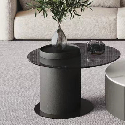 Modern Slate Coffee Table Round Bunching Coffee Table Set with Drawer 24"L x 24"W x 16.5"H Black Clearhalo 'Coffee & Accent Tables' 'Coffee Tables' 'coffee_tables' 'furn' 'furn_coffee_tables' 'Furniture' 'Living Room Furniture' 7290683