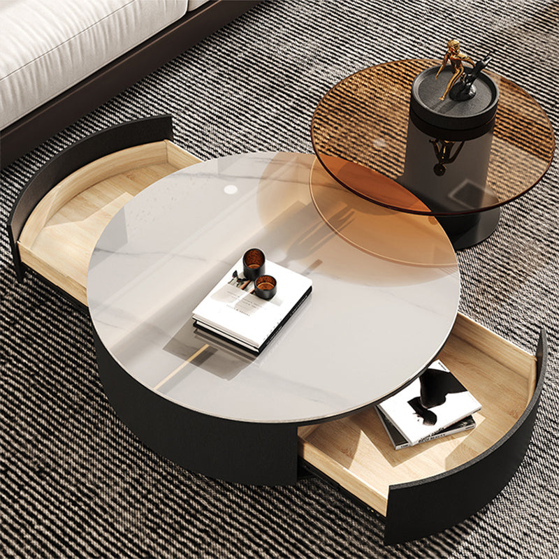 Modern Slate Coffee Table Round Bunching Coffee Table Set with Drawer Clearhalo 'Coffee & Accent Tables' 'Coffee Tables' 'coffee_tables' 'furn' 'furn_coffee_tables' 'Furniture' 'Living Room Furniture' 7290685
