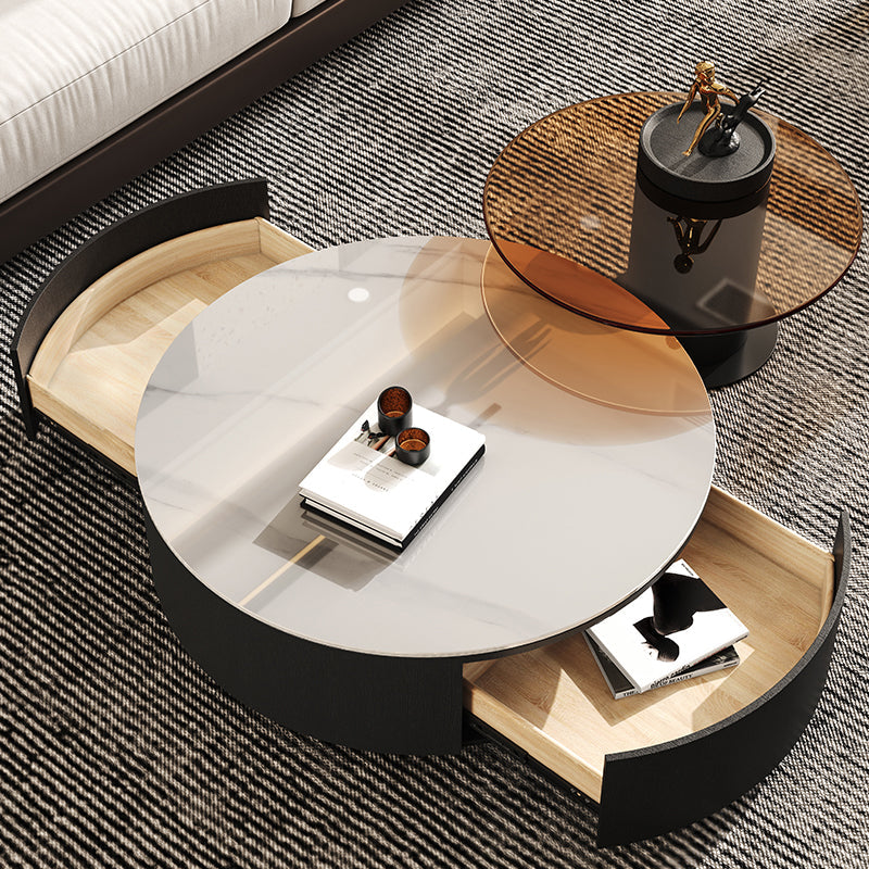 Modern Slate Coffee Table Round Bunching Coffee Table Set with Drawer White Clearhalo 'Coffee & Accent Tables' 'Coffee Tables' 'coffee_tables' 'furn' 'furn_coffee_tables' 'Furniture' 'Living Room Furniture' 7290686
