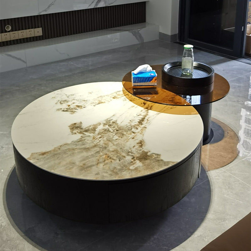 Modern Slate Coffee Table Round Bunching Coffee Table Set with Drawer Clearhalo 'Coffee & Accent Tables' 'Coffee Tables' 'coffee_tables' 'furn' 'furn_coffee_tables' 'Furniture' 'Living Room Furniture' 7290687