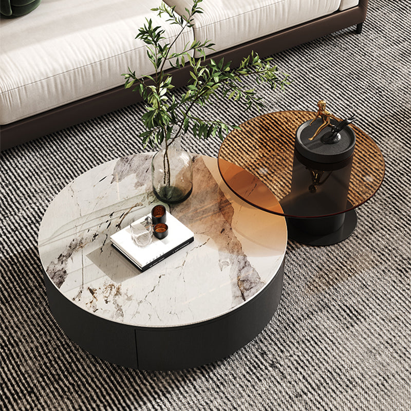 Modern Slate Coffee Table Round Bunching Coffee Table Set with Drawer Clearhalo 'Coffee & Accent Tables' 'Coffee Tables' 'coffee_tables' 'furn' 'furn_coffee_tables' 'Furniture' 'Living Room Furniture' 7290689