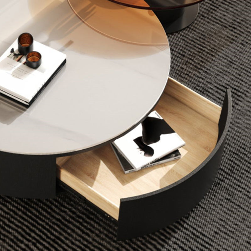 Modern Slate Coffee Table Round Bunching Coffee Table Set with Drawer Clearhalo 'Coffee & Accent Tables' 'Coffee Tables' 'coffee_tables' 'furn' 'furn_coffee_tables' 'Furniture' 'Living Room Furniture' 7290693