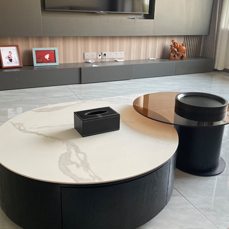 Modern Slate Coffee Table Round Bunching Coffee Table Set with Drawer Clearhalo 'Coffee & Accent Tables' 'Coffee Tables' 'coffee_tables' 'furn' 'furn_coffee_tables' 'Furniture' 'Living Room Furniture' 7290696