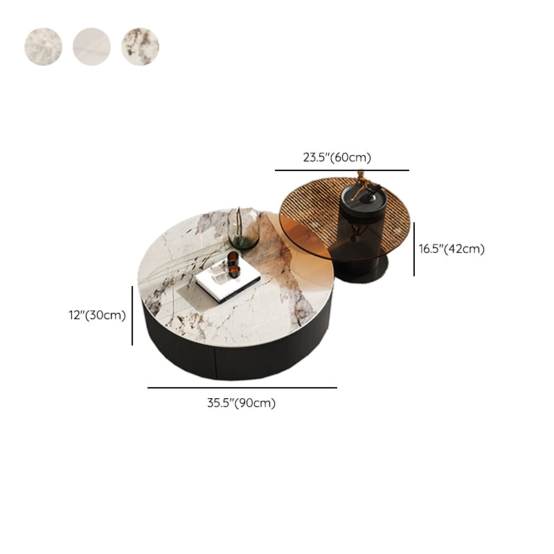 Modern Slate Coffee Table Round Bunching Coffee Table Set with Drawer Clearhalo 'Coffee & Accent Tables' 'Coffee Tables' 'coffee_tables' 'furn' 'furn_coffee_tables' 'Furniture' 'Living Room Furniture' 7290702