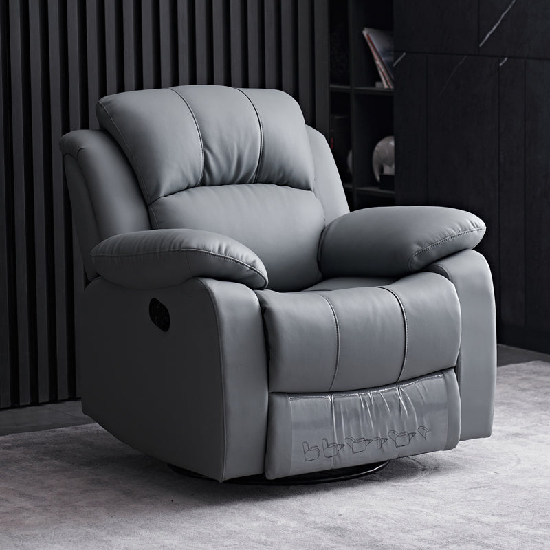 Solid Color Leather Standard Recliner Wood Frame Manual-Handle Recliner Chair Gray Clearhalo 'Chairs & Seating' 'furn' 'furn_recliners' 'Furniture' 'Living Room Furniture' 'Recliners' 7290810