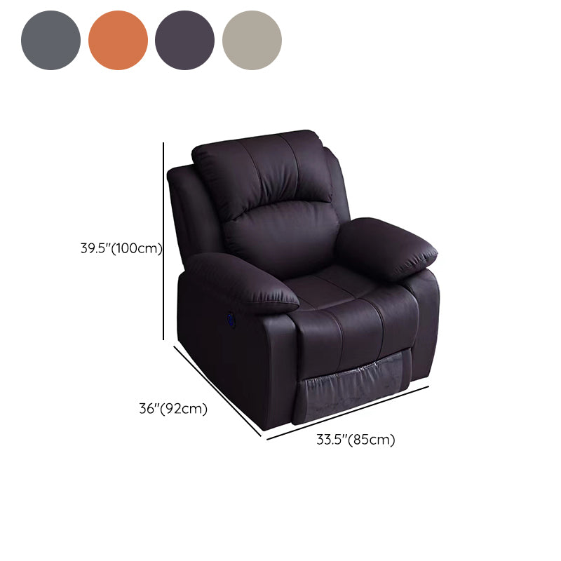 Solid Color Leather Standard Recliner Wood Frame Manual-Handle Recliner Chair Clearhalo 'Chairs & Seating' 'furn' 'furn_recliners' 'Furniture' 'Living Room Furniture' 'Recliners' 7290816