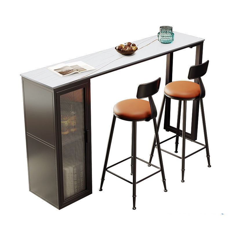 Double Pedestal Bar Table Set 1/3 Pcs Stone Top Bar Table and Upholstered Stools Table & Chair(s) White Clearhalo 'Bar Furniture' 'furn' 'furn_home_bar_bar_sets' 'Furniture' 'Home Bars & Bar Sets' 'home_bar_bar_sets' 'Kitchen & Dining Furniture' 7291466