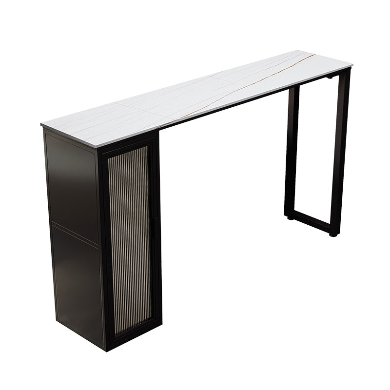 Double Pedestal Bar Table Set 1/3 Pcs Stone Top Bar Table and Upholstered Stools Table White Clearhalo 'Bar Furniture' 'furn' 'furn_home_bar_bar_sets' 'Furniture' 'Home Bars & Bar Sets' 'home_bar_bar_sets' 'Kitchen & Dining Furniture' 7291468