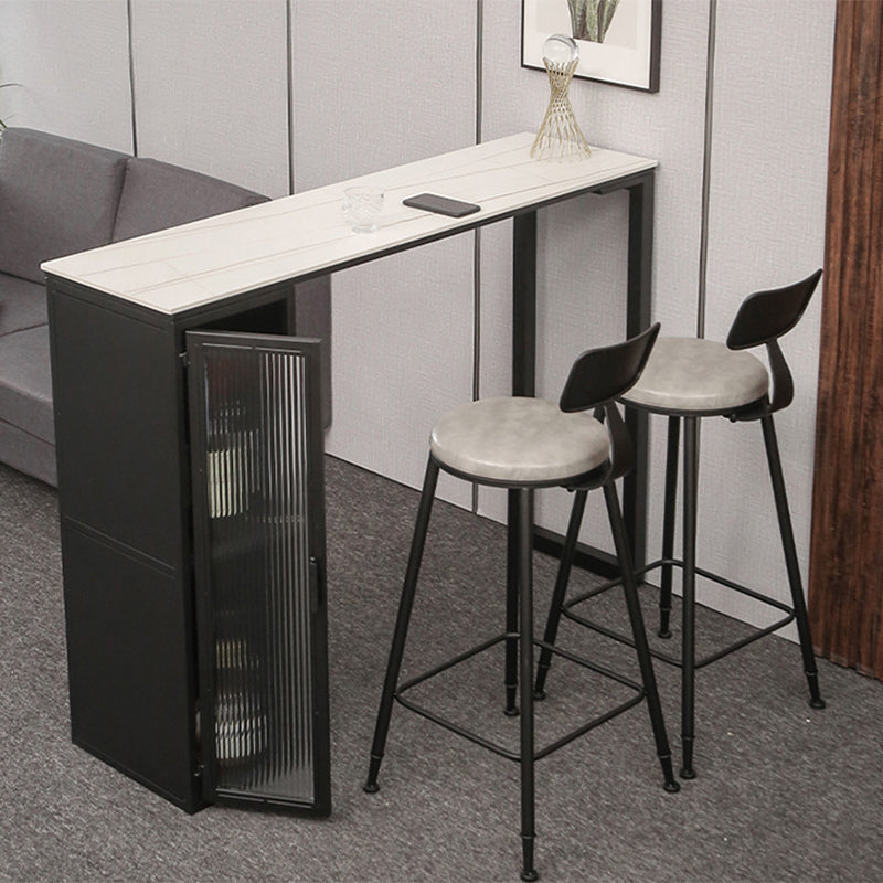 Double Pedestal Bar Table Set 1/3 Pcs Stone Top Bar Table and Upholstered Stools Clearhalo 'Bar Furniture' 'furn' 'furn_home_bar_bar_sets' 'Furniture' 'Home Bars & Bar Sets' 'home_bar_bar_sets' 'Kitchen & Dining Furniture' 7291469