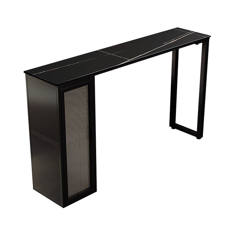 Double Pedestal Bar Table Set 1/3 Pcs Stone Top Bar Table and Upholstered Stools Table Black Clearhalo 'Bar Furniture' 'furn' 'furn_home_bar_bar_sets' 'Furniture' 'Home Bars & Bar Sets' 'home_bar_bar_sets' 'Kitchen & Dining Furniture' 7291472