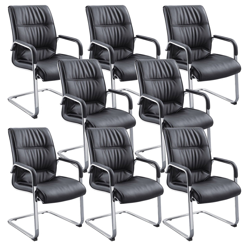 Silla de oficina moderna brazos fijos de cuero asiento ajustable altura silla de escritorio