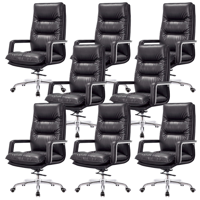 Silla de oficina moderna brazos fijos de cuero asiento ajustable altura silla de escritorio