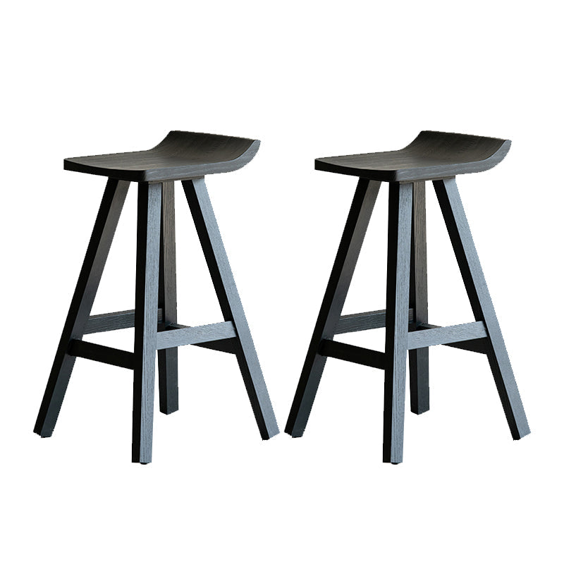 Black Armless Dining Stools Solid Wood Bar Stools with Footrest Matte Black 2 Piece Set Clearhalo 'Bar Furniture' 'Bar Stools' 'bar_stools' 'furn' 'furn_bar_stools' 'Furniture' 'Kitchen & Dining Furniture' 7294070