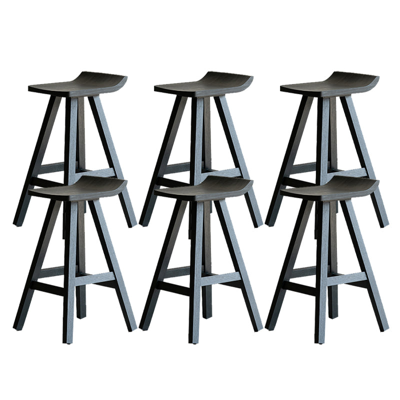Black Armless Dining Stools Solid Wood Bar Stools with Footrest Matte Black 6 Piece Set Clearhalo 'Bar Furniture' 'Bar Stools' 'bar_stools' 'furn' 'furn_bar_stools' 'Furniture' 'Kitchen & Dining Furniture' 7294074