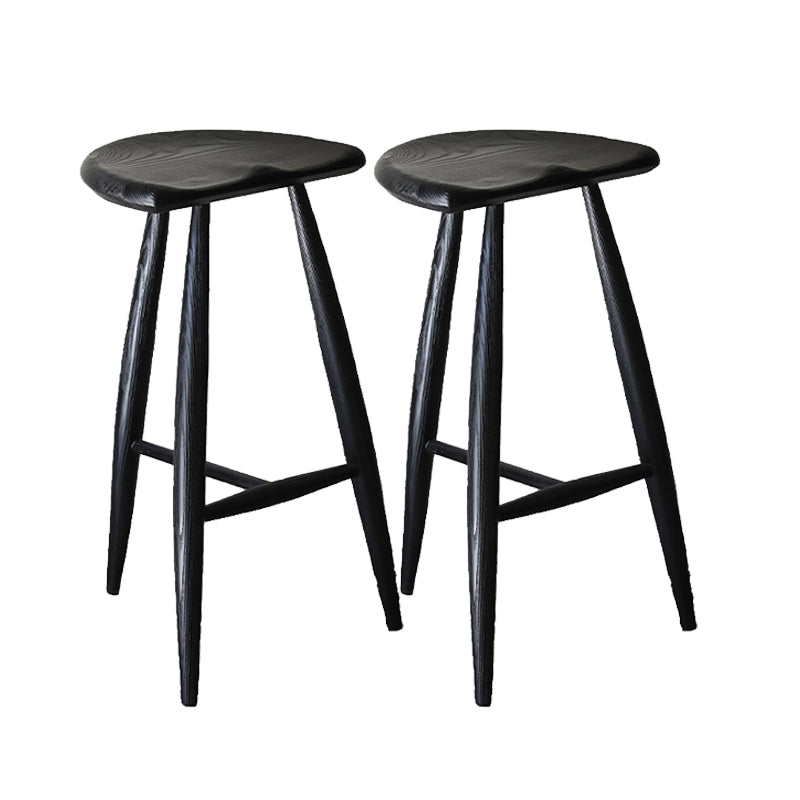 Solid Wood Dining Stools Contoured Seat Bar Stools with Footrest