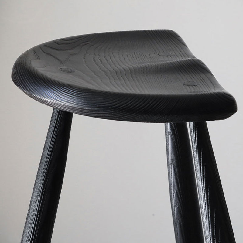 Solid Wood Dining Stools Contoured Seat Bar Stools with Footrest