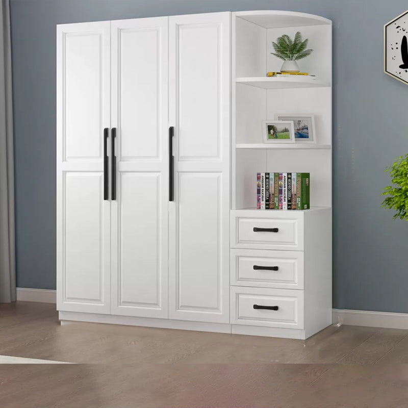 Freestanding Wood Frame Wardrobe Modern Hinged Soft Close Doors Wardrobe and Drawers Armoire with Side Cabinet Clearhalo 'Armoires & Wardrobes' 'armoires_wardrobes' 'Bedroom Furniture' 'furn' 'furn_armoires_wardrobes' 'Furniture' 7295687
