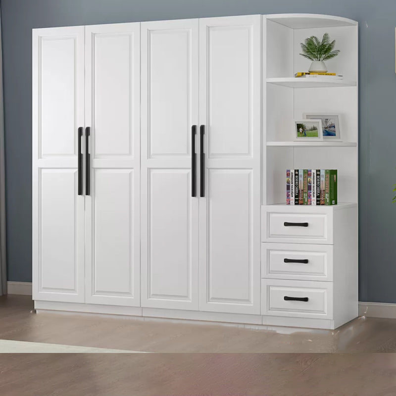 Freestanding Wood Frame Wardrobe Modern Hinged Soft Close Doors Wardrobe and Drawers Armoire with Side Cabinet Clearhalo 'Armoires & Wardrobes' 'armoires_wardrobes' 'Bedroom Furniture' 'furn' 'furn_armoires_wardrobes' 'Furniture' 7295689