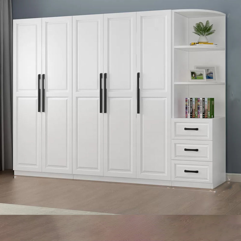 Freestanding Wood Frame Wardrobe Modern Hinged Soft Close Doors Wardrobe and Drawers Armoire with Side Cabinet 79"L x 20"W x 79"H Clearhalo 'Armoires & Wardrobes' 'armoires_wardrobes' 'Bedroom Furniture' 'furn' 'furn_armoires_wardrobes' 'Furniture' 7295691