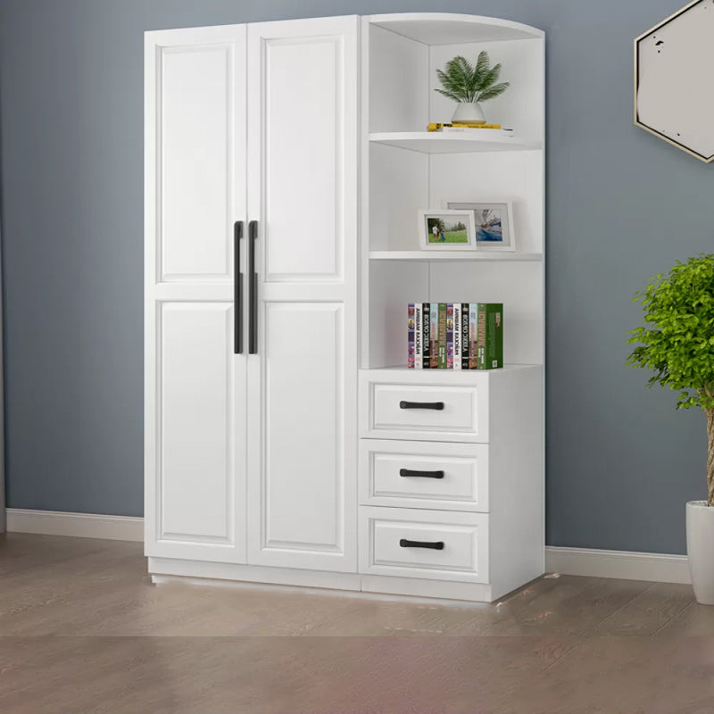 Freestanding Wood Frame Wardrobe Modern Hinged Soft Close Doors Wardrobe and Drawers Armoire with Side Cabinet 31.5"L x 20"W x 79"H Clearhalo 'Armoires & Wardrobes' 'armoires_wardrobes' 'Bedroom Furniture' 'furn' 'furn_armoires_wardrobes' 'Furniture' 7295693