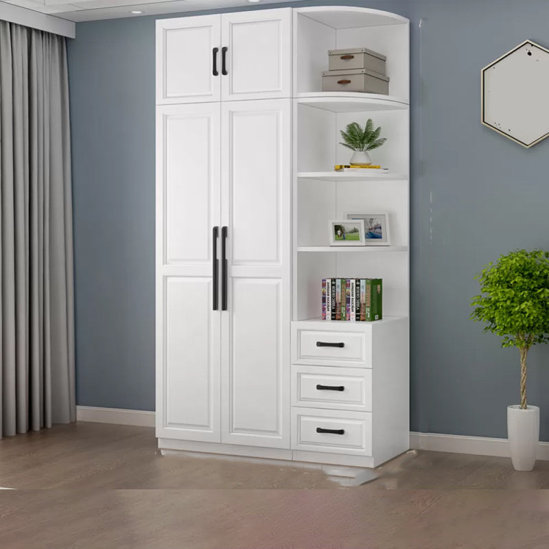 Freestanding Wood Frame Wardrobe Modern Hinged Soft Close Doors Wardrobe and Drawers Armoire & Side Cabinet & Top Cabinet 31.5"L x 20"W x 79"H Clearhalo 'Armoires & Wardrobes' 'armoires_wardrobes' 'Bedroom Furniture' 'furn' 'furn_armoires_wardrobes' 'Furniture' 7295697
