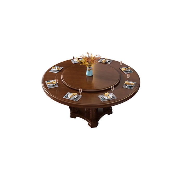 Round Solid Wood Dining Table Modern Turntable Furniture with Pedestal Base Walnut 47.2"L x 47.2"W x 29.5"H Without Chairs Clearhalo 'Dining Tables & Seating' 'Dining Tables' 'dining_table' 'furn' 'furn_dining_table' 'Furniture' 'furniture_dining_table' 'Kitchen & Dining Furniture' 'kitchen' 'kitchen_dining_table' 7295877