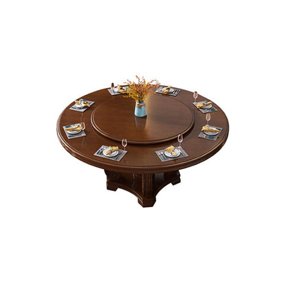 Round Solid Wood Dining Table Modern Turntable Furniture with Pedestal Base Walnut 51.2"L x 51.2"W x 29.5"H Without Chairs Clearhalo 'Dining Tables & Seating' 'Dining Tables' 'dining_table' 'furn' 'furn_dining_table' 'Furniture' 'furniture_dining_table' 'Kitchen & Dining Furniture' 'kitchen' 'kitchen_dining_table' 7295878