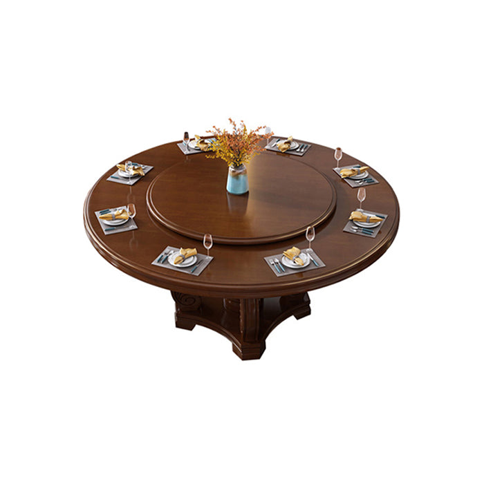 Round Solid Wood Dining Table Modern Turntable Furniture with Pedestal Base Walnut 55.1"L x 55.1"W x 29.5"H Without Chairs Clearhalo 'Dining Tables & Seating' 'Dining Tables' 'dining_table' 'furn' 'furn_dining_table' 'Furniture' 'furniture_dining_table' 'Kitchen & Dining Furniture' 'kitchen' 'kitchen_dining_table' 7295879