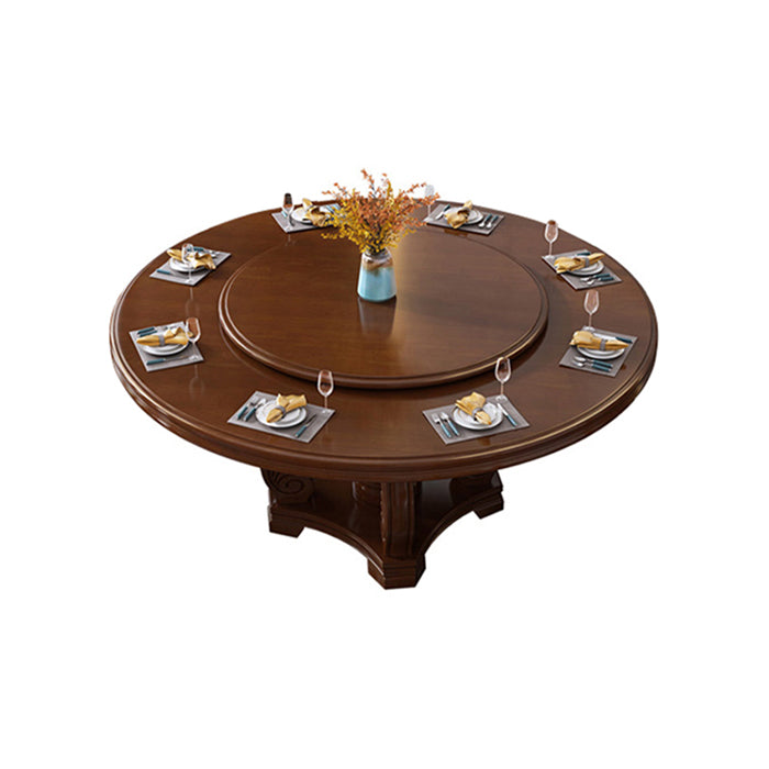 Round Solid Wood Dining Table Modern Turntable Furniture with Pedestal Base Walnut 59.1"L x 59.1"W x 29.5"H Without Chairs Clearhalo 'Dining Tables & Seating' 'Dining Tables' 'dining_table' 'furn' 'furn_dining_table' 'Furniture' 'furniture_dining_table' 'Kitchen & Dining Furniture' 'kitchen' 'kitchen_dining_table' 7295880